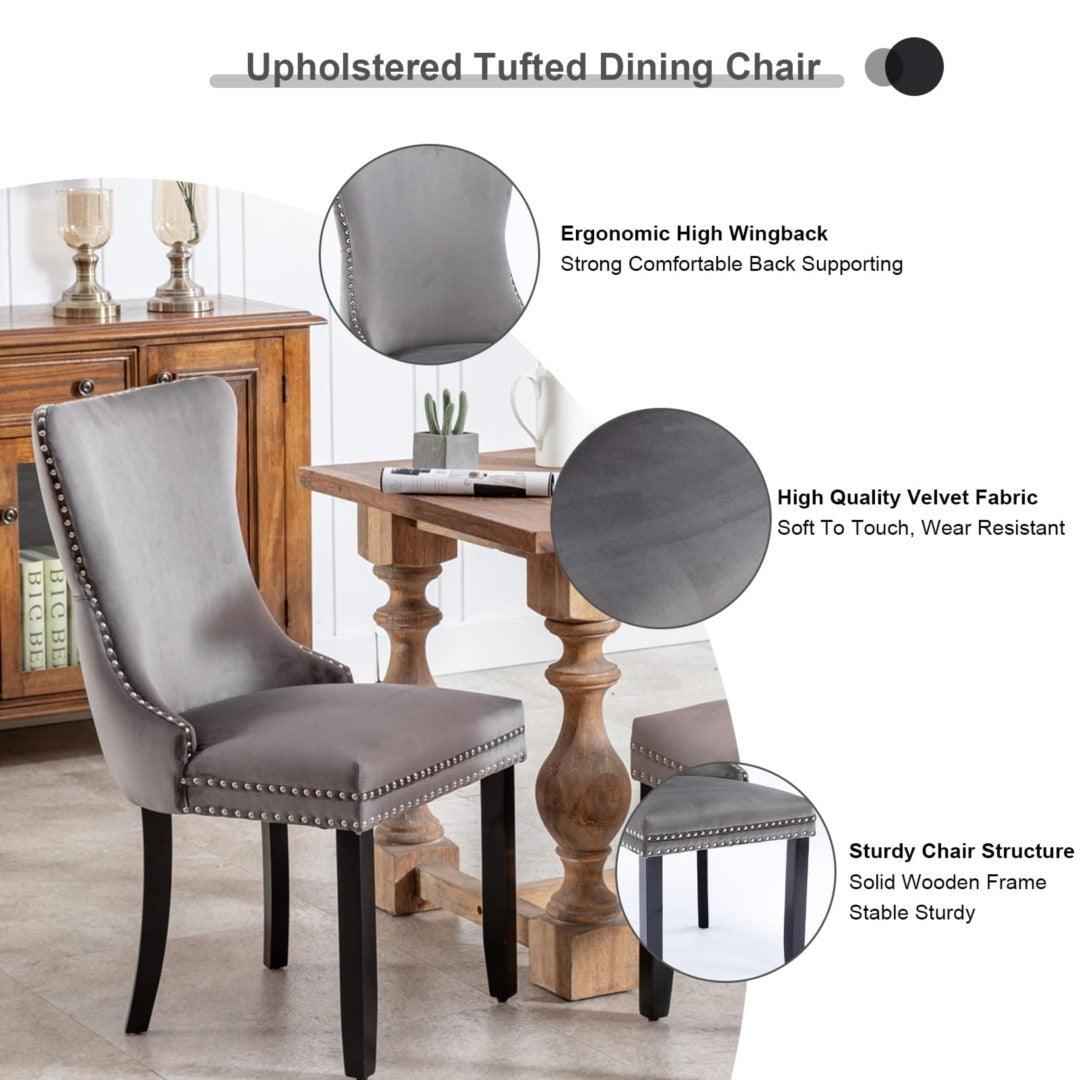 Buy 4x Velvet Upholstered Dining Chairs Tufted Wingback Side Chair with Studs Trim Solid Wood Legs for Kitchen discounted | Products On Sale Australia