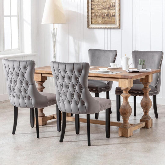 Buy 4x Velvet Upholstered Dining Chairs Tufted Wingback Side Chair with Studs Trim Solid Wood Legs for Kitchen discounted | Products On Sale Australia