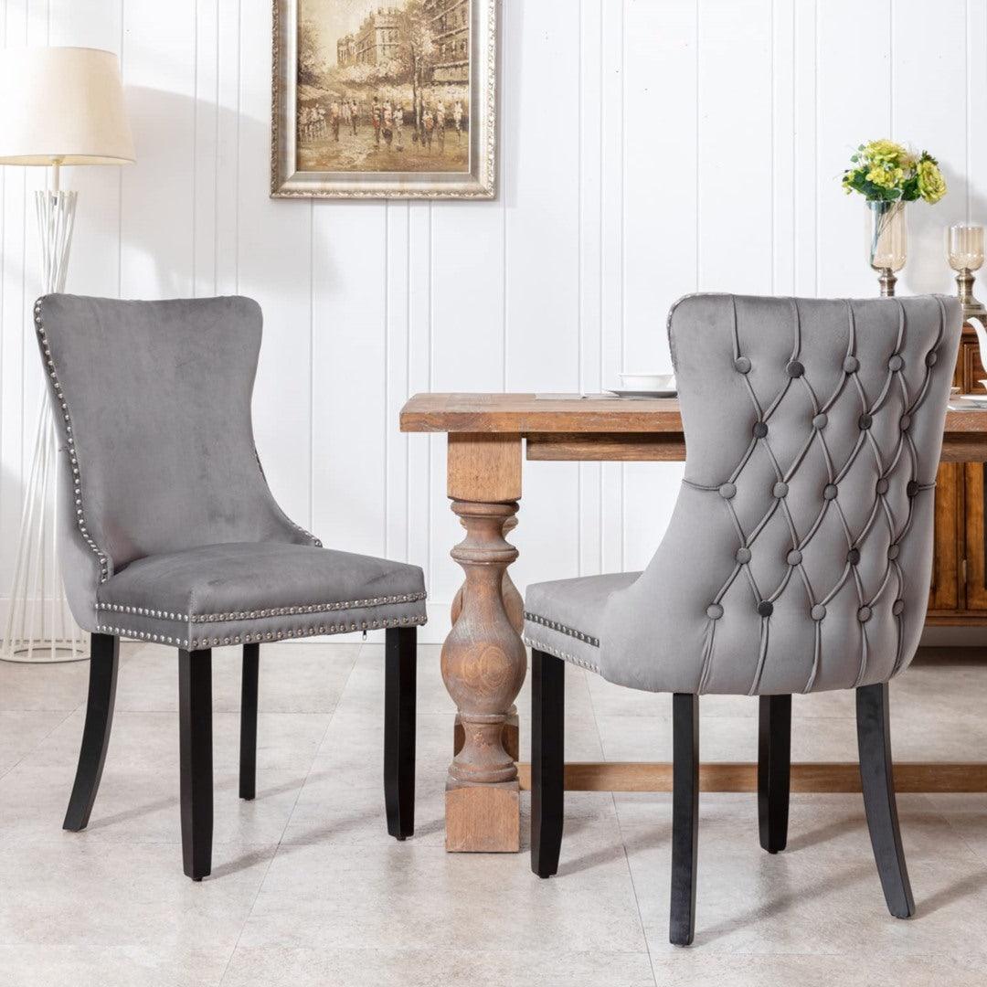 Buy 4x Velvet Upholstered Dining Chairs Tufted Wingback Side Chair with Studs Trim Solid Wood Legs for Kitchen discounted | Products On Sale Australia