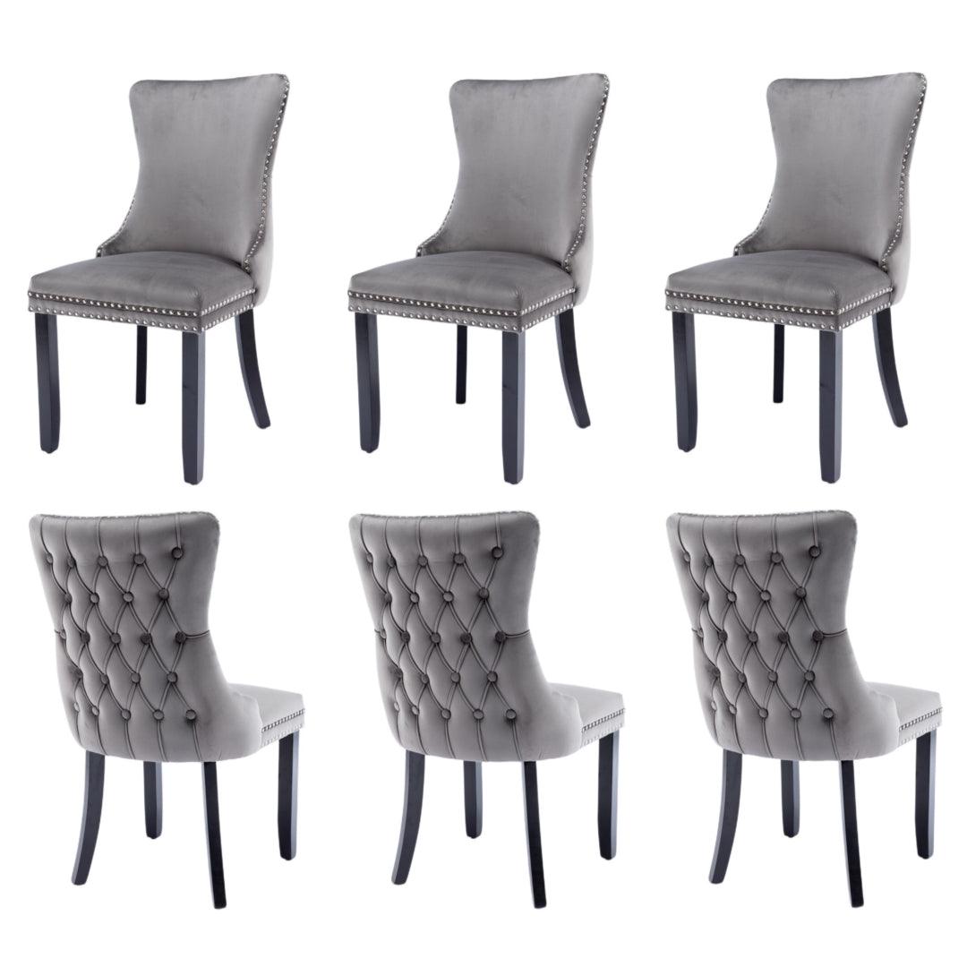 Buy 6x Velvet Upholstered Dining Chairs Tufted Wingback Side Chair with Studs Trim Solid Wood Legs for Kitchen discounted | Products On Sale Australia