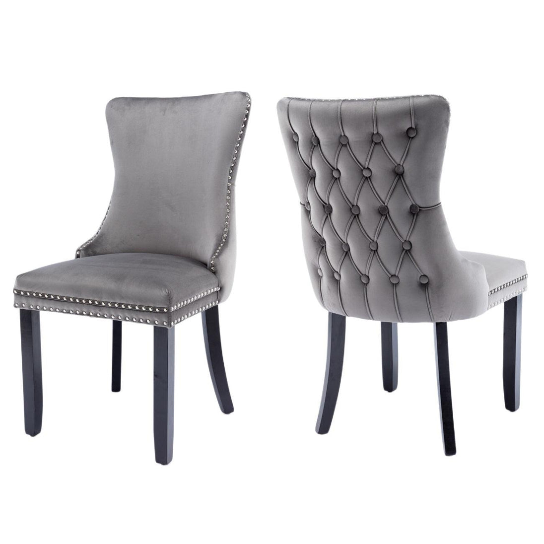 Buy 6x Velvet Upholstered Dining Chairs Tufted Wingback Side Chair with Studs Trim Solid Wood Legs for Kitchen discounted | Products On Sale Australia