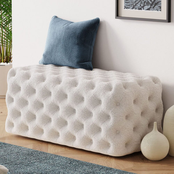Elsa Tufted Ottoman Beach Boucle White-Rectangular Products On Sale Australia | Furniture > Bedroom Category