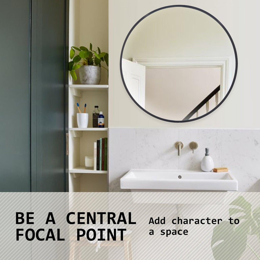 Buy Wall Mirror Round Aluminum Frame Bathroom 80cm BLACK discounted | Products On Sale Australia