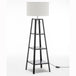 Buy Eiffel 3 Tier Natural Wood Floor Lamp w/ Storage Shelves + Off White Linen Shade discounted | Products On Sale Australia