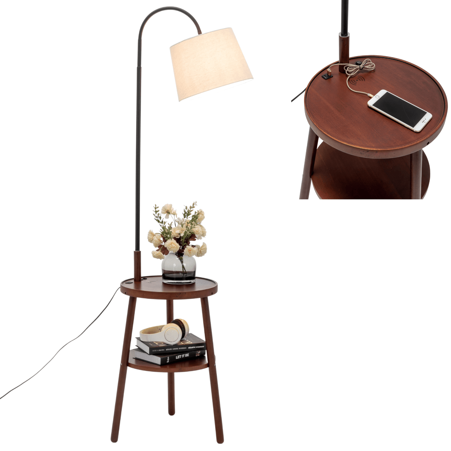 Buy Naples Tripod Floor Lamp Shelf Storage Drawer Bed Side Table Light w/ USB Charger discounted | Products On Sale Australia