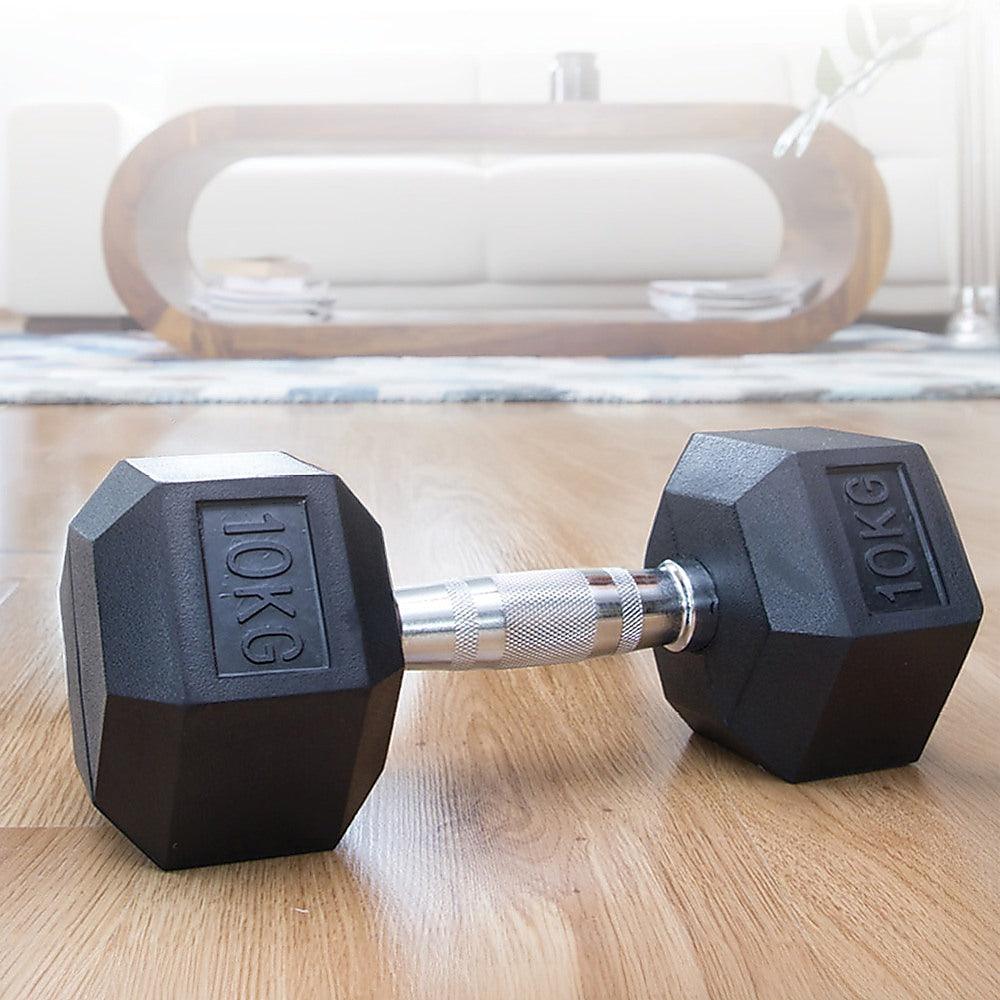 Buy 10KG Commercial Rubber Hex Dumbbell Gym Weight discounted | Products On Sale Australia