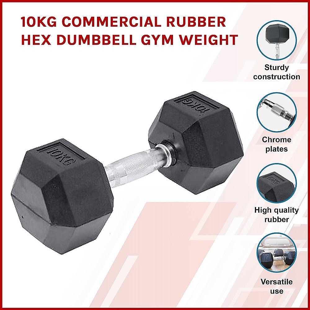 Buy 10KG Commercial Rubber Hex Dumbbell Gym Weight discounted | Products On Sale Australia