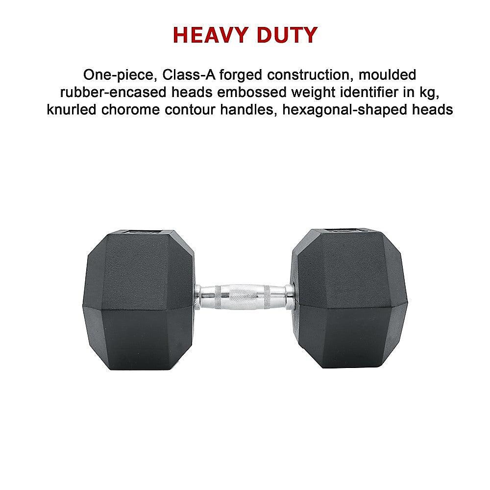 Buy 10KG Commercial Rubber Hex Dumbbell Gym Weight discounted | Products On Sale Australia