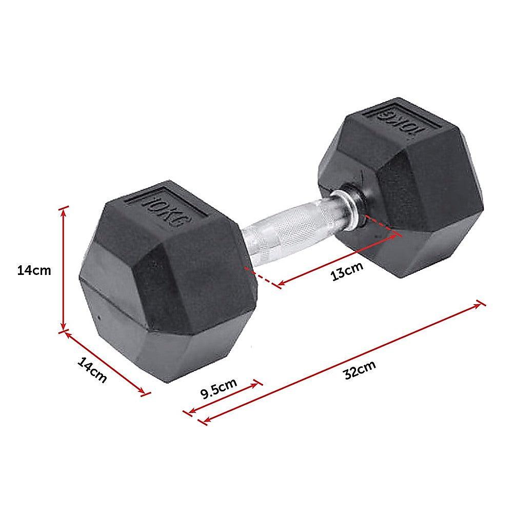 Buy 10KG Commercial Rubber Hex Dumbbell Gym Weight discounted | Products On Sale Australia