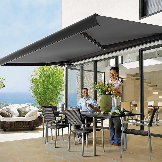 Buy 5.0m x 3.0m Retractable Folding Arm Awning Heavy Duty Full Cassette Motorised discounted | Products On Sale Australia