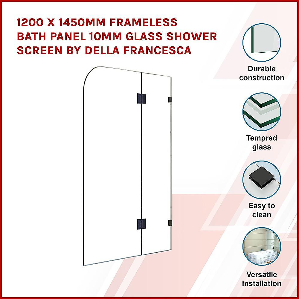 Buy 1200 x 1450mm Frameless Bath Panel 10mm Glass Shower Screen By Della Francesca discounted | Products On Sale Australia