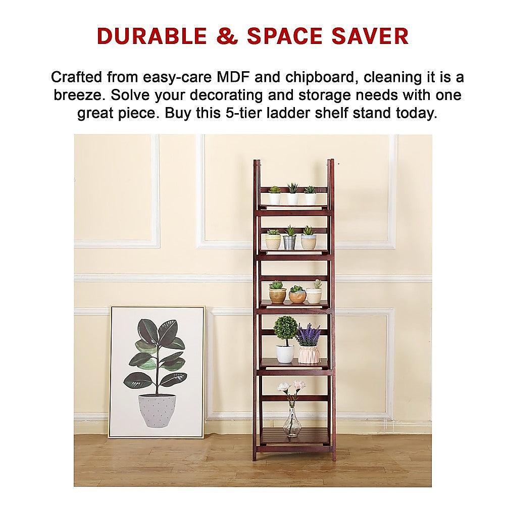 Buy 5 Tier Wooden Ladder Shelf Stand Storage Book Shelves Shelving Display Rack discounted | Products On Sale Australia