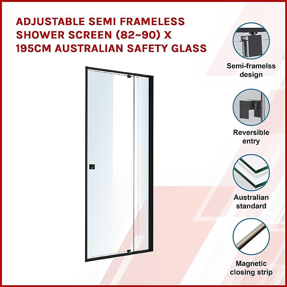 Buy Adjustable Semi Frameless Shower Screen (82~90) x 195cm Australian Safety Glass discounted | Products On Sale Australia