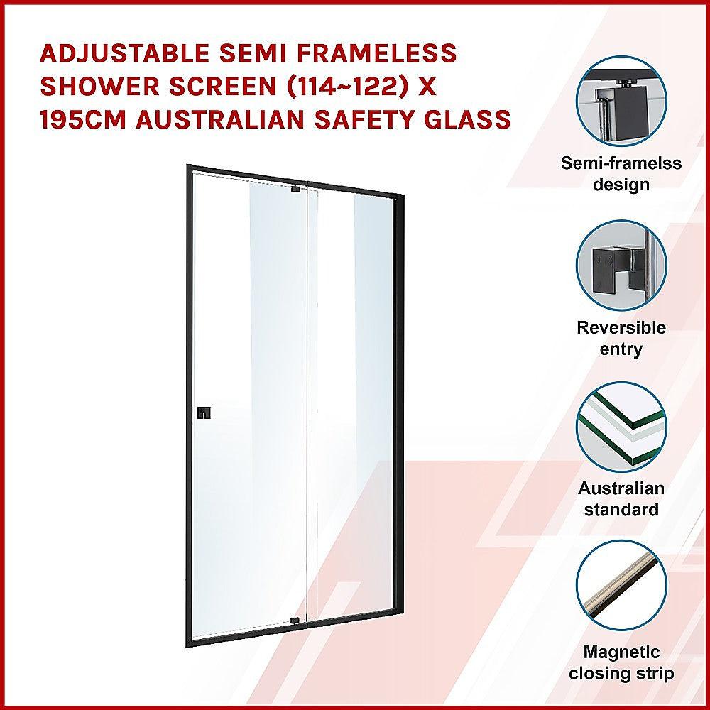 Buy Adjustable Semi Frameless Shower Screen (114~122) x 195cm Australian Safety Glass discounted | Products On Sale Australia