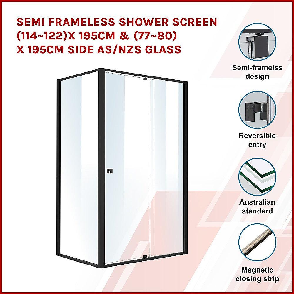 Buy Semi Frameless Shower Screen (114~122)x 195cm & (77~80)x 195cm Side AS/NZS Glass discounted | Products On Sale Australia