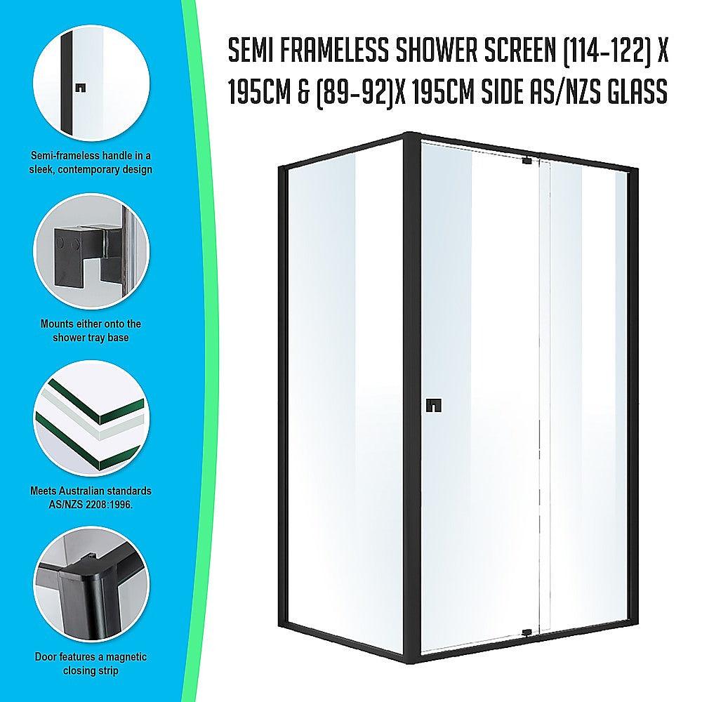 Buy Semi Frameless Shower Screen (114~122)x 195cm & (89~92)x 195cm Side AS/NZS Glass discounted | Products On Sale Australia