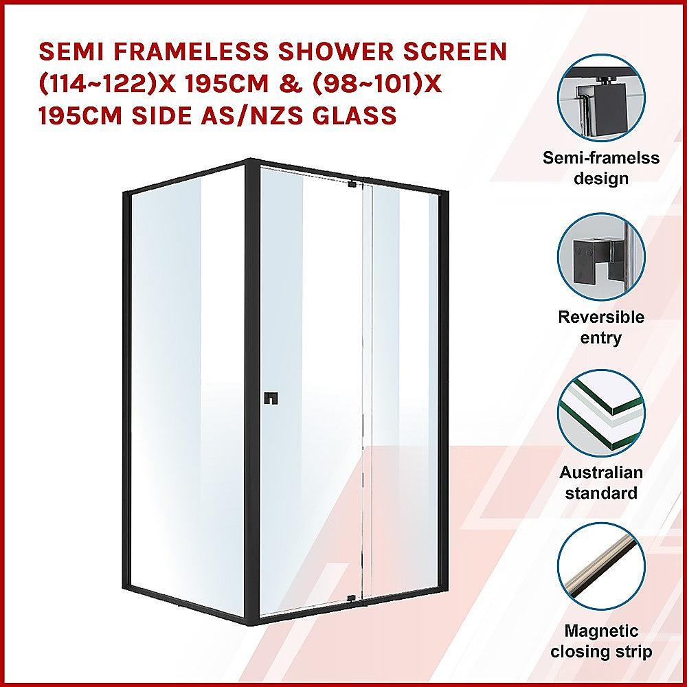 Buy Semi Frameless Shower Screen (114~122)x 195cm & (98~101)x195cm Side AS/NZS Glass discounted | Products On Sale Australia