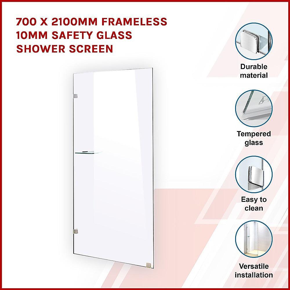 Buy 700 x 2100mm Frameless 10mm Safety Glass Shower Screen discounted | Products On Sale Australia