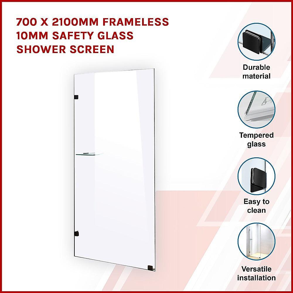 Buy 700 x 2100mm Frameless 10mm Safety Glass Shower Screen discounted | Products On Sale Australia