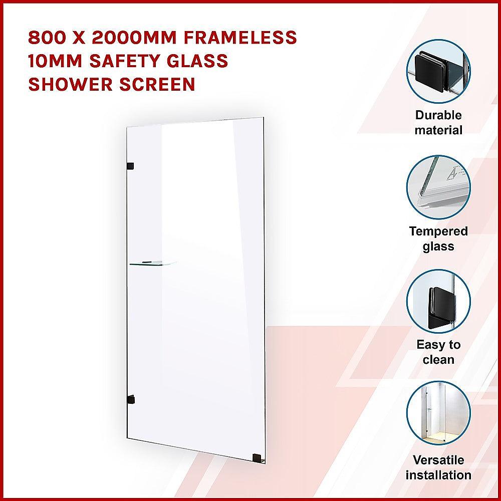 Buy 800 x 2000mm Frameless 10mm Safety Glass Shower Screen discounted | Products On Sale Australia