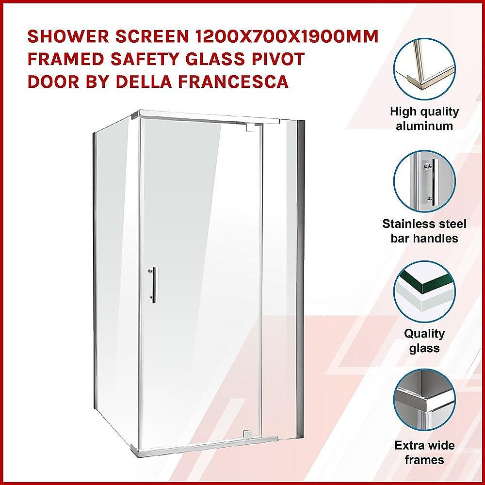 Buy Shower Screen 1200x700x1900mm Framed Safety Glass Pivot Door By Della Francesca discounted | Products On Sale Australia