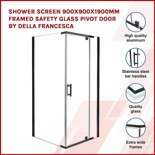 Buy Shower Screen 900x900x1900mm Framed Safety Glass Pivot Door By Della Francesca discounted | Products On Sale Australia