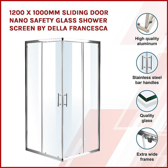 Buy 1200 x 1000mm Sliding Door Nano Safety Glass Shower Screen By Della Francesca discounted | Products On Sale Australia