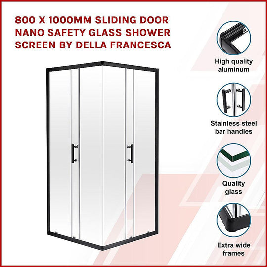 Buy 800 x 1000mm Sliding Door Nano Safety Glass Shower Screen By Della Francesca discounted | Products On Sale Australia