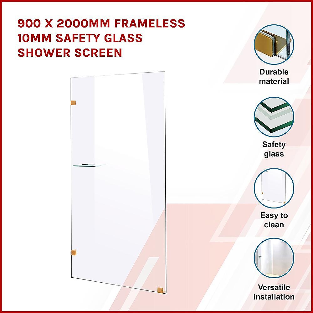 Buy 900 x 2000mm Frameless 10mm Safety Glass Shower Screen discounted | Products On Sale Australia