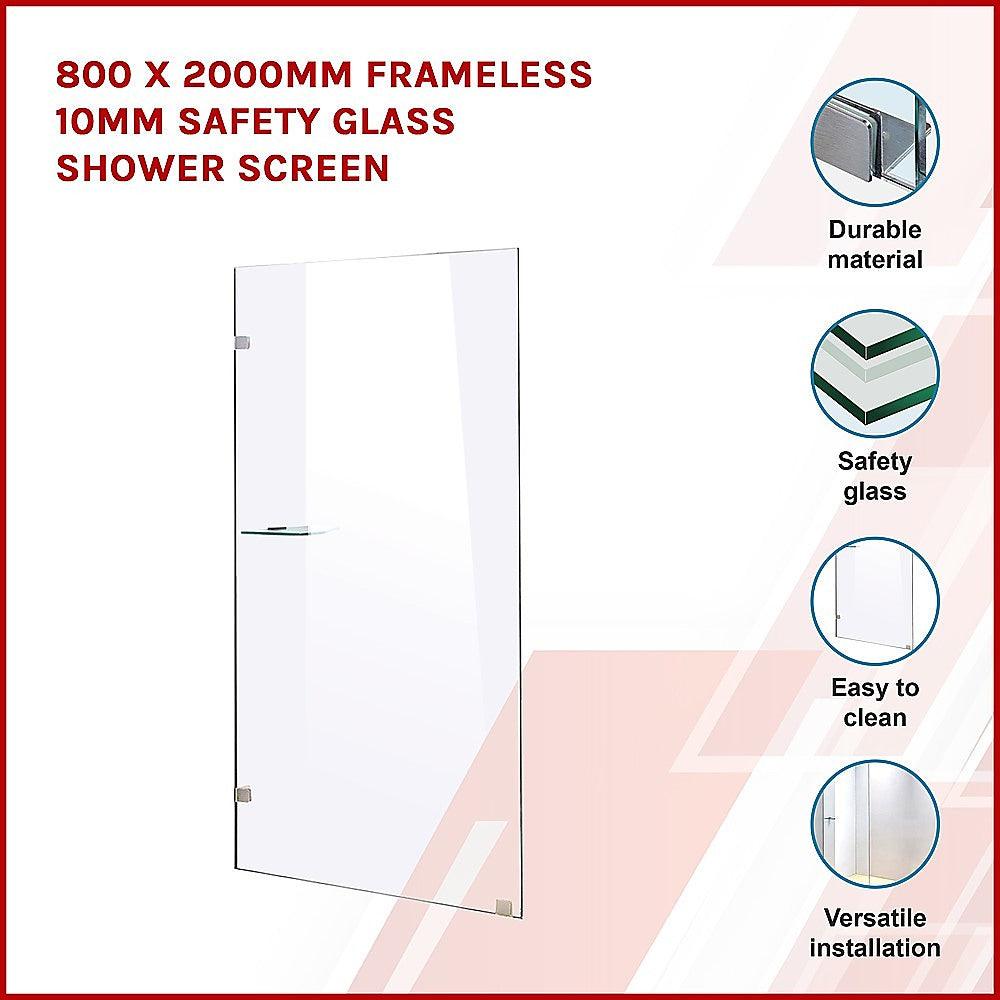 Buy 800 x 2000mm Frameless 10mm Safety Glass Shower Screen discounted | Products On Sale Australia