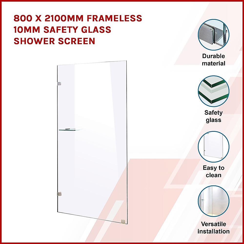 Buy 800 x 2100mm Frameless 10mm Safety Glass Shower Screen discounted | Products On Sale Australia