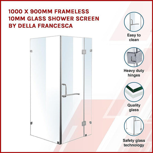 Buy 1000 x 900mm Frameless 10mm Glass Shower Screen By Della Francesca discounted | Products On Sale Australia