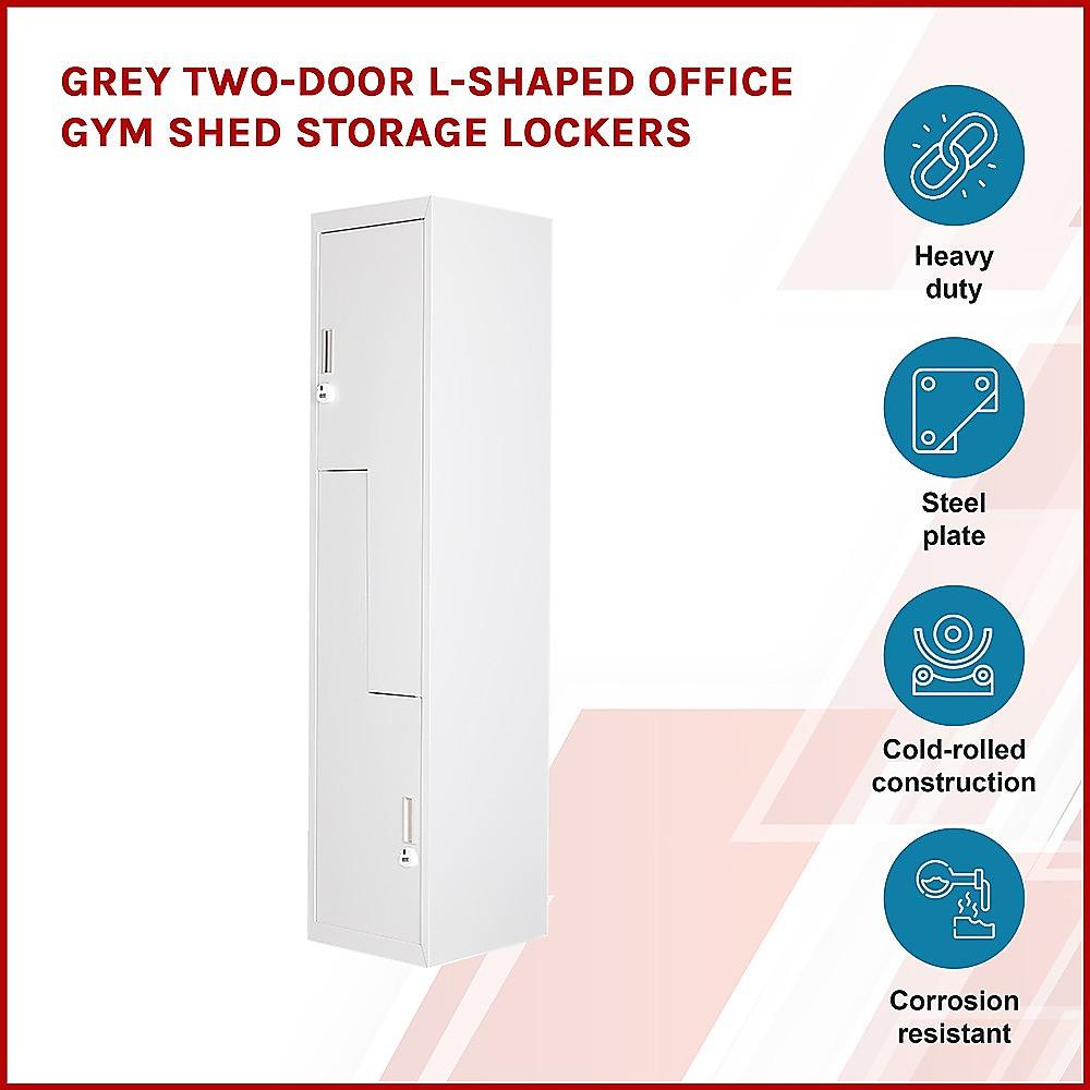 Buy Grey Two-Door L-shaped Office Gym Shed Storage Lockers discounted | Products On Sale Australia