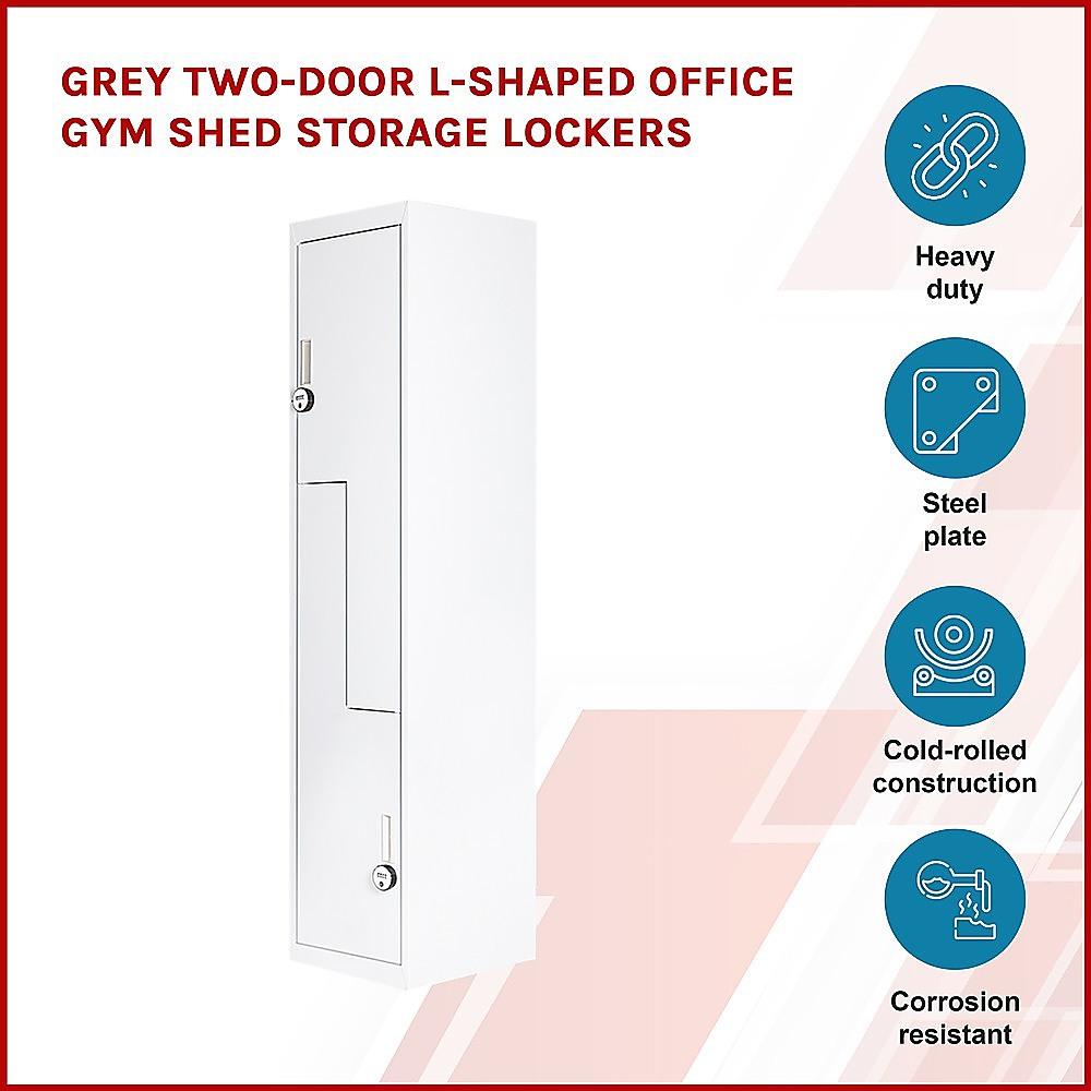 Buy Grey Two-Door L-shaped Office Gym Shed Storage Lockers discounted | Products On Sale Australia