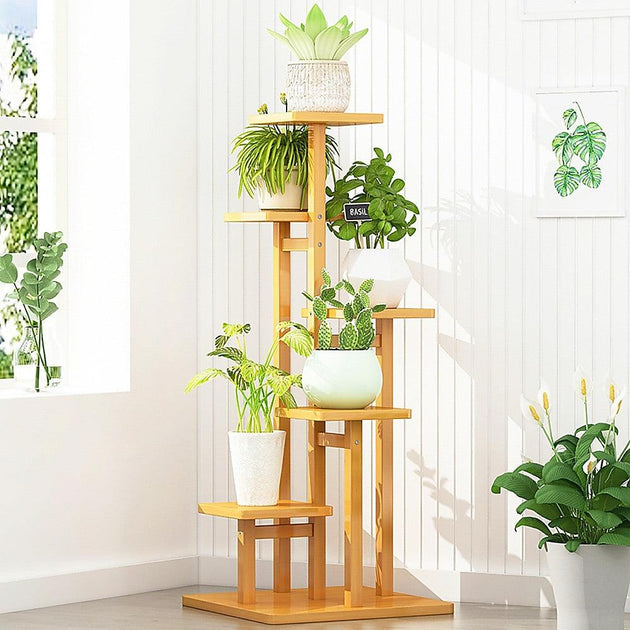 Buy 5 Tiers Vertical Bamboo Plant Stand Staged Flower Shelf Rack Outdoor Garden discounted | Products On Sale Australia