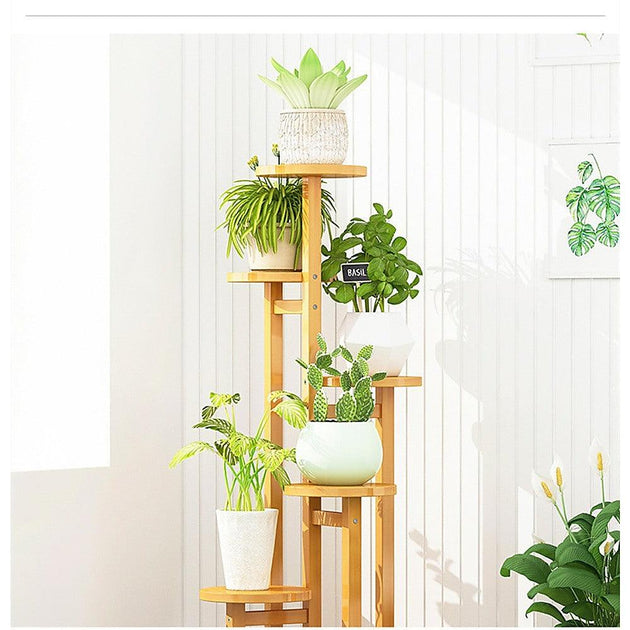 Buy 5 Tiers Vertical Bamboo Plant Stand Staged Flower Shelf Rack Outdoor Garden discounted | Products On Sale Australia