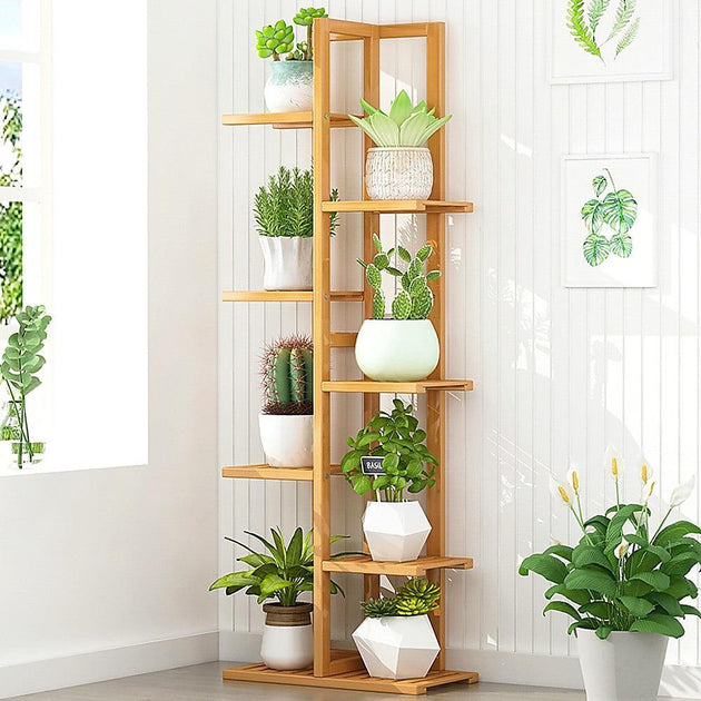 Buy 6 Tiers Vertical Bamboo Plant Stand Staged Flower Shelf Rack Outdoor Garden discounted | Products On Sale Australia