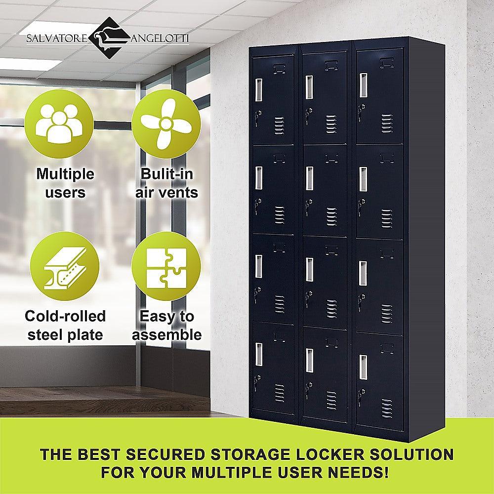 Buy 12-Door Locker for Office Gym Shed School Home Storage - Standard Lock with Keys discounted | Products On Sale Australia