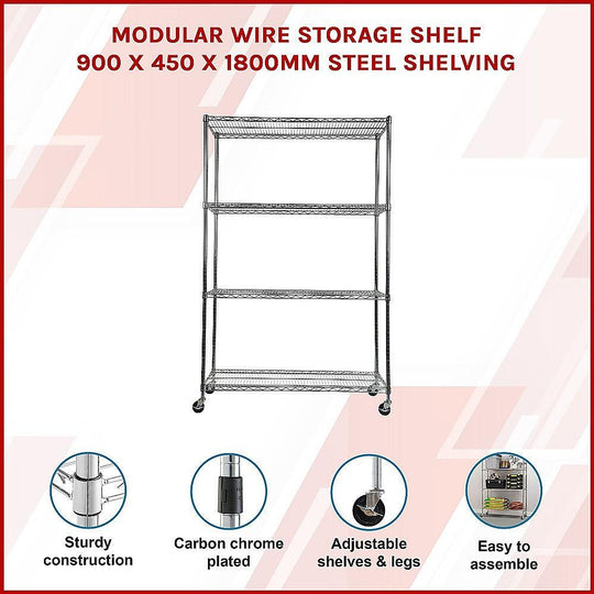 Buy Modular Wire Storage Shelf 900 x 450 x 1800mm Steel Shelving discounted | Products On Sale Australia