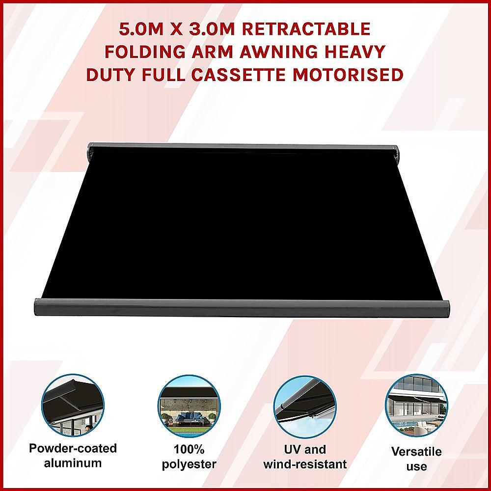 Buy 5.0m x 3.0m Retractable Folding Arm Awning Heavy Duty Full Cassette Motorised discounted | Products On Sale Australia