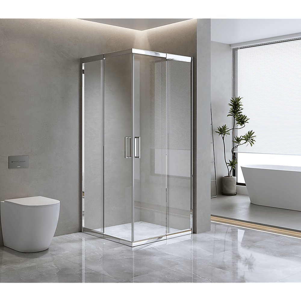 Buy Adjustable 1000x1000mm Double Sliding Door Glass Shower Screen in Chrome discounted | Products On Sale Australia