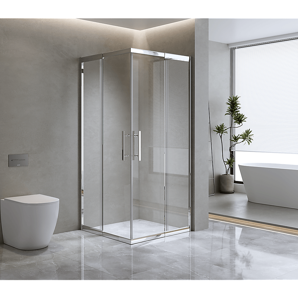 Buy Adjustable 900x1100mm Double Sliding Door Glass Shower Screen in Chrome discounted | Products On Sale Australia