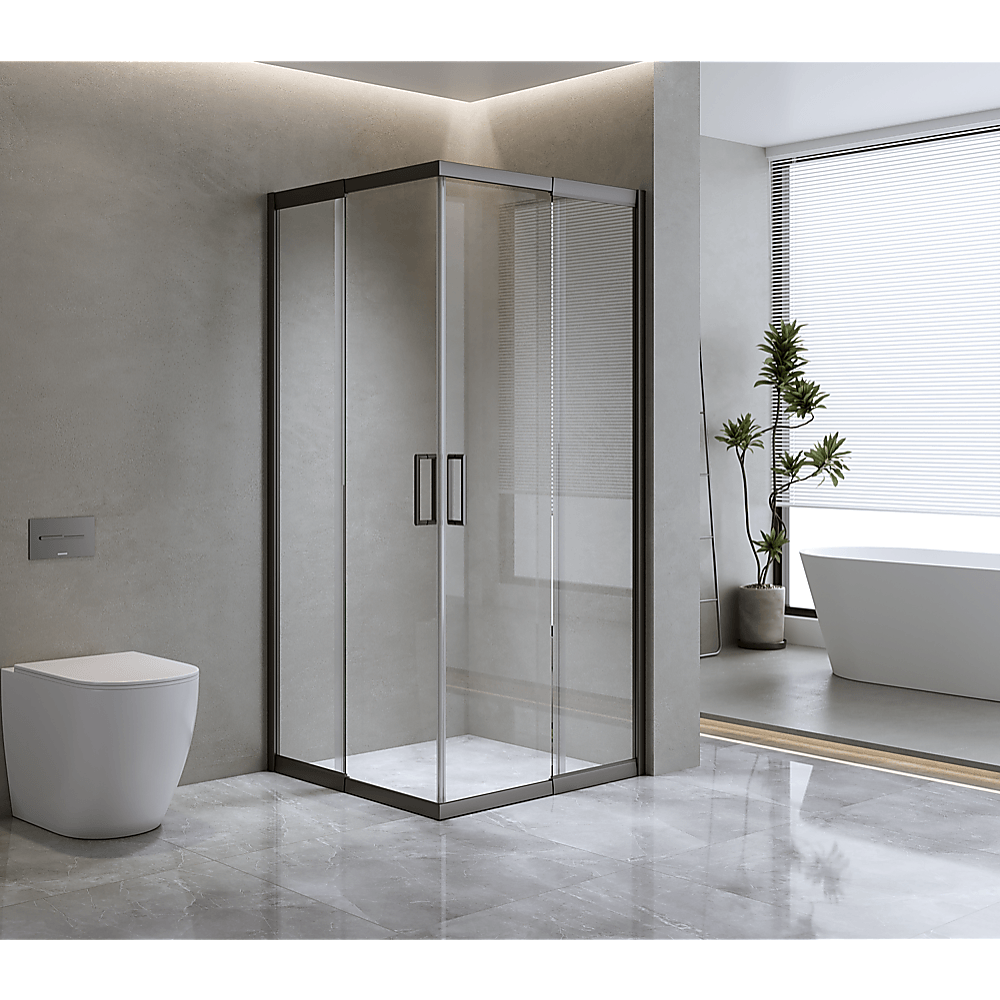 Buy Adjustable 900x900mm Double Sliding Door Glass Shower Screen in Black discounted | Products On Sale Australia