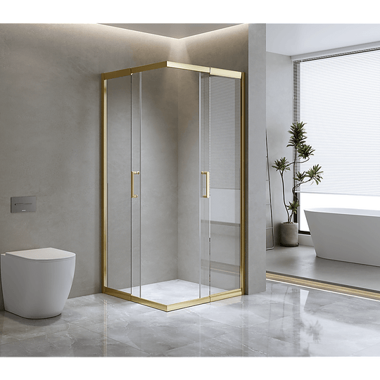 Buy Adjustable 1000x1200mm Double Sliding Door Glass Shower Screen in Gold discounted | Products On Sale Australia