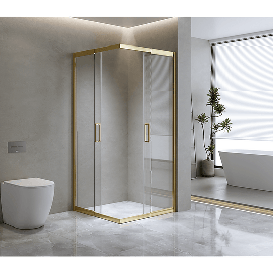 Buy Adjustable 1200x1200mm Double Sliding Door Glass Shower Screen in Gold discounted | Products On Sale Australia