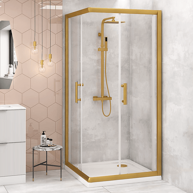 Buy Adjustable 900x1000mm Double Sliding Door Glass Shower Screen in Gold discounted | Products On Sale Australia