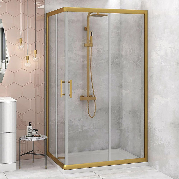 Buy Adjustable 900x1200mm Double Sliding Door Glass Shower Screen in Gold discounted | Products On Sale Australia