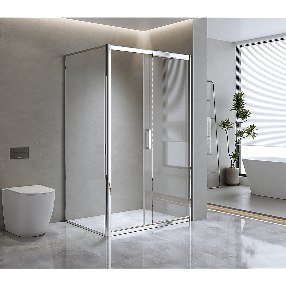 Buy Adjustable 1500x1010mm Single Door Corner Sliding Glass Shower Screen in Chrome discounted | Products On Sale Australia