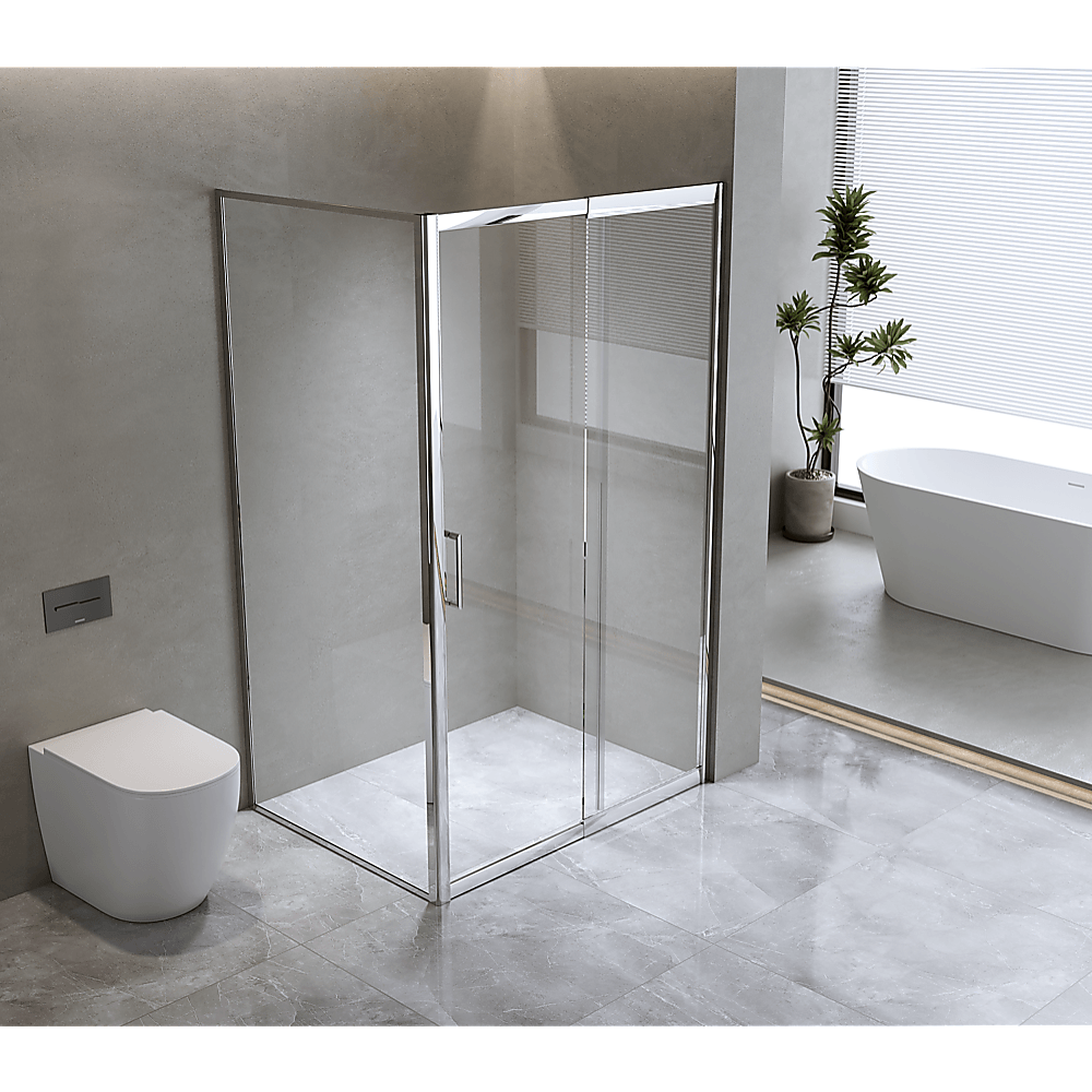 Buy Adjustable 1400x800mm Single Door Corner Sliding Glass Shower Screen in Chrome discounted | Products On Sale Australia