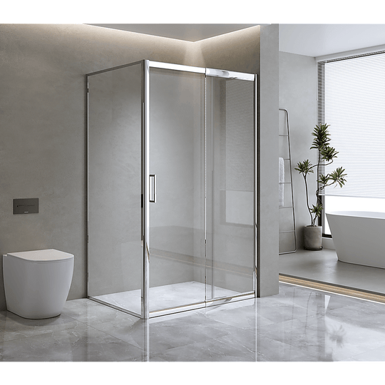 Buy Adjustable 1400x800mm Single Door Corner Sliding Glass Shower Screen in Chrome discounted | Products On Sale Australia